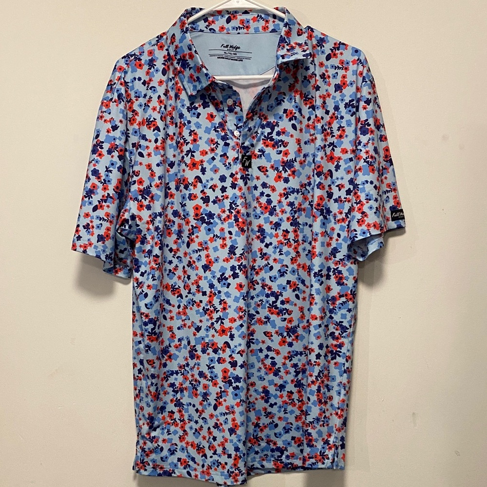 Men's Full Wedge Light Blue Floral Short-Sleeve Polo Shirt